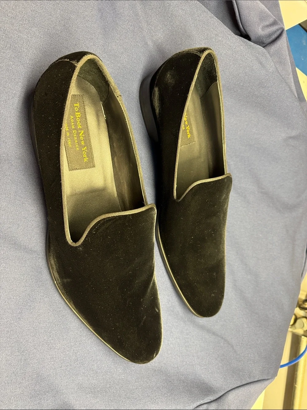 To Boot New York Adam Derrick Velvet Smoking Slippers Black Size 13 - Picture 8 of 10